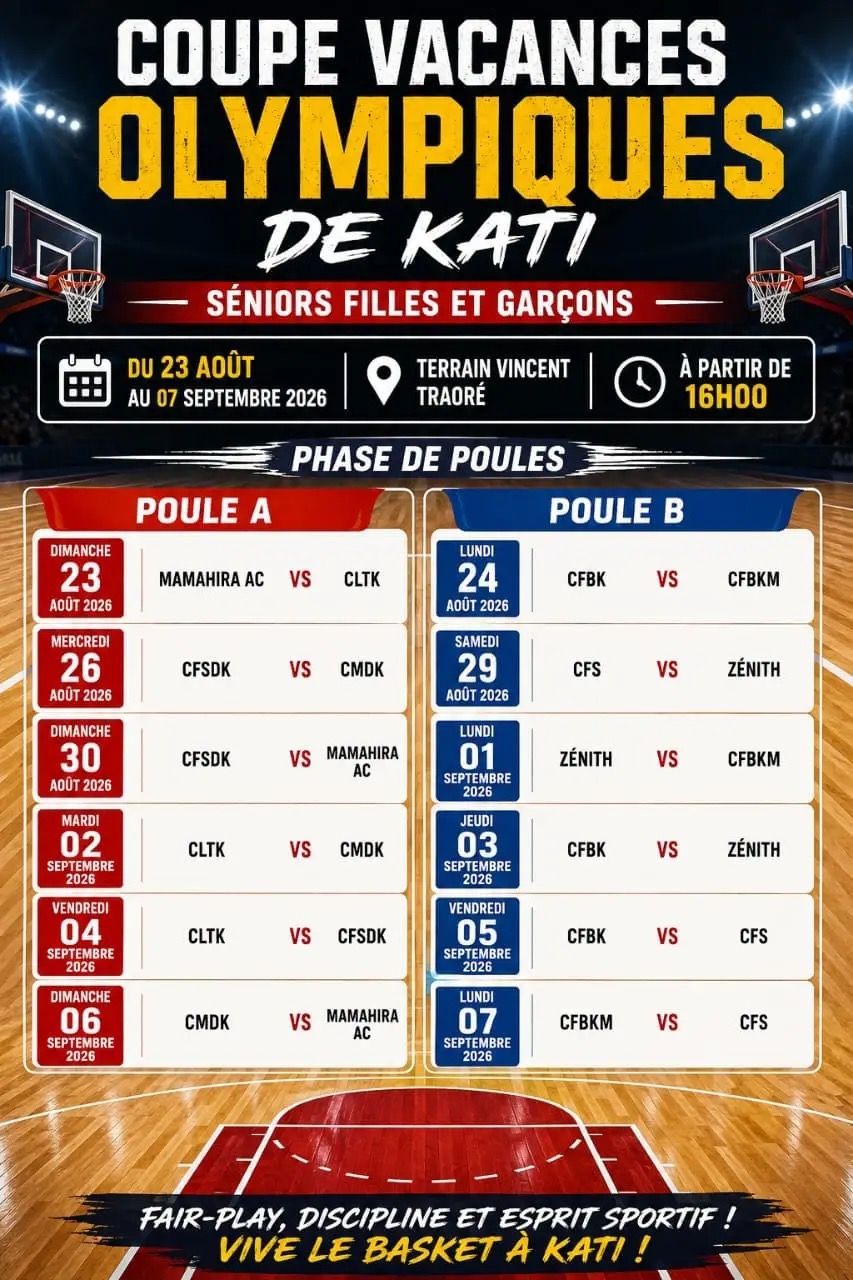 Coupe Vacances Olympiques de Kati — Calendrier de basketball